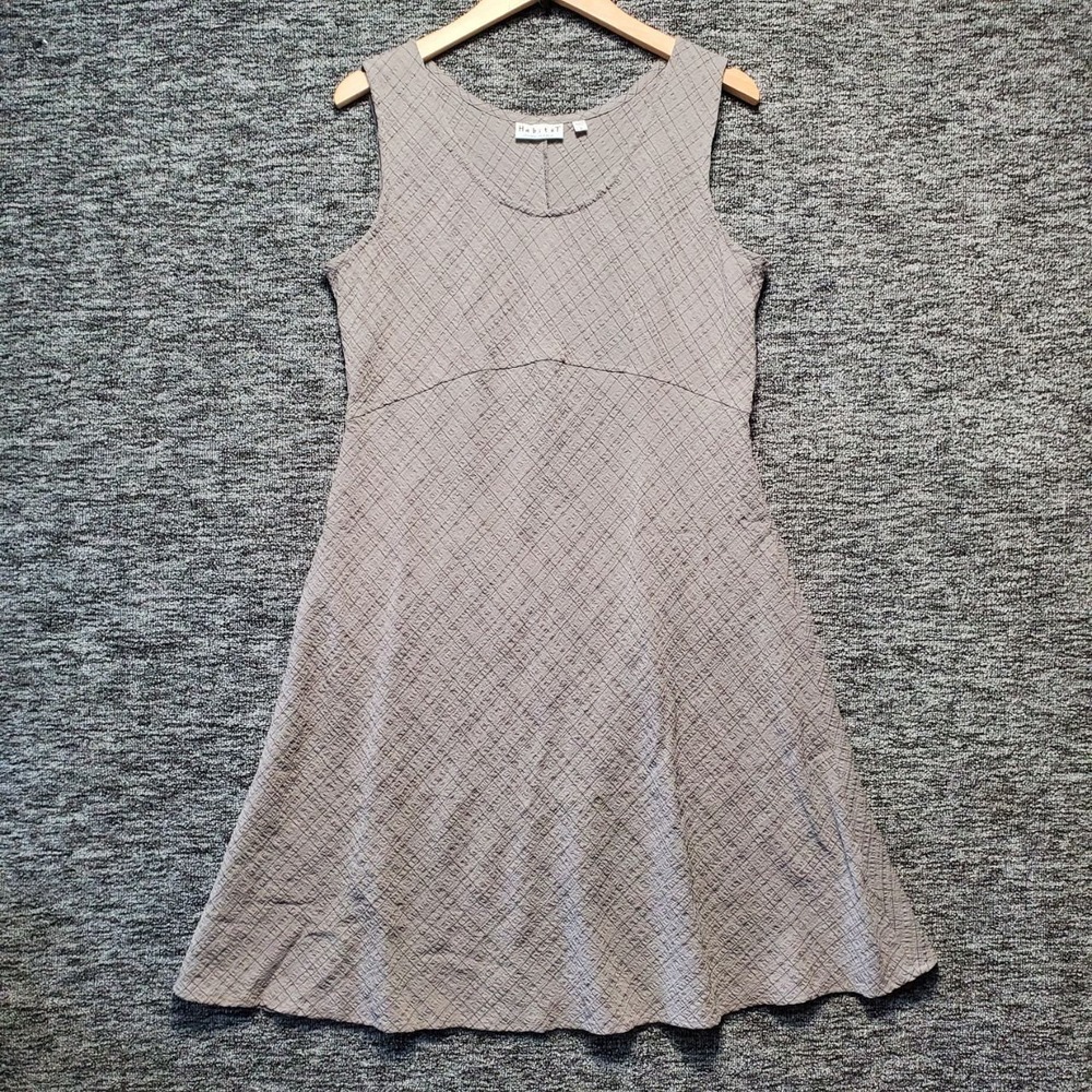 Habitat Dress Women Large Grey Taupe Textured Seersucker Sleeveless Minimalist